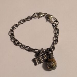Silver Charm‎ Bracelet with Pineapple Charm Engraved Hawaii And M Charm